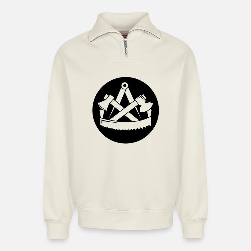 Zunftzeichen Zimmerer - Relaxed Unisex Organic Half Zip Sweatshirt – von SPREAD - Naturweiß