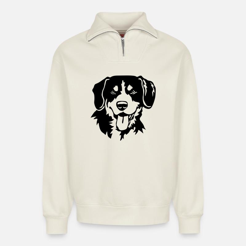 Entlebucher Sennenhund Kopf - Relaxed Unisex Organic Half Zip Sweatshirt – von SPREAD - Naturweiß