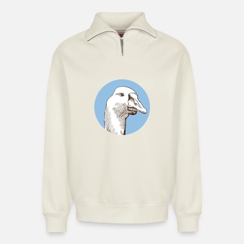 Gans - Relaxed Unisex Organic Half Zip Sweatshirt – von SPREAD - Naturweiß