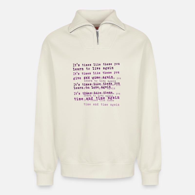 foo fighters lyric - Relaxed Unisex Organic Half Zip Sweatshirt – by SPREAD - off white