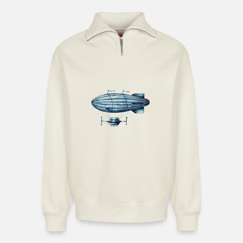 Blauer Stern Zeppelin - Relaxed Unisex Organic Half Zip Sweatshirt – von SPREAD - Naturweiß