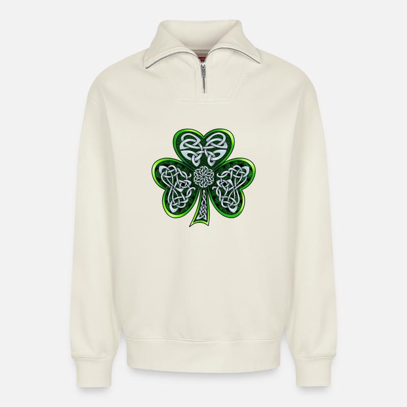 Celtic Shamrock - Relaxed Unisex Organic Half Zip Sweatshirt – by SPREAD - off white