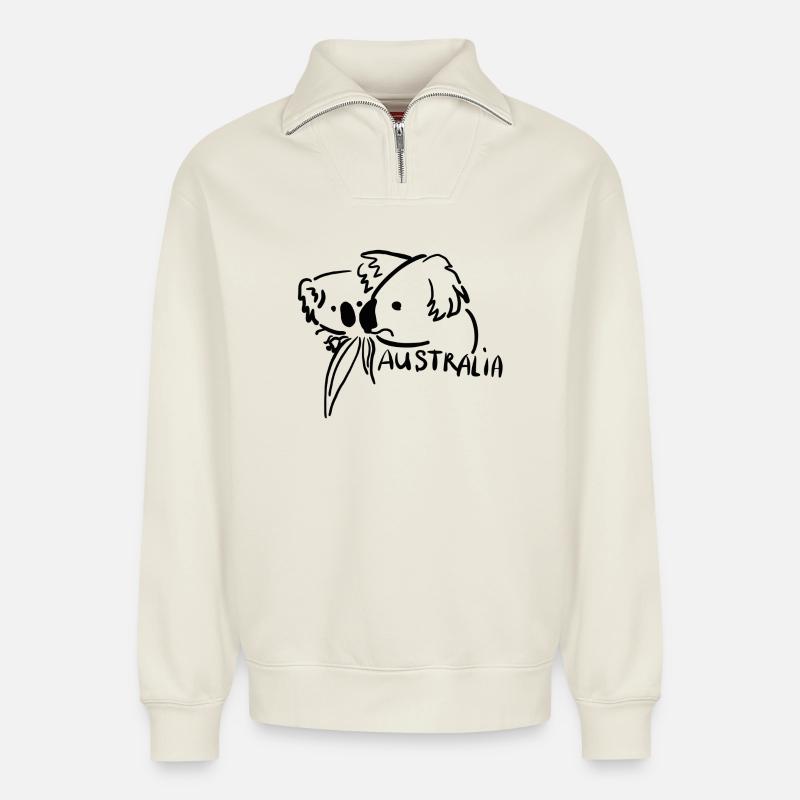 Australia - Relaxed Unisex Organic Half Zip Sweatshirt – von SPREAD - Naturweiß