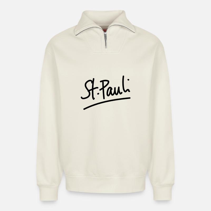 St. Pauli - Handschrift - Relaxed Unisex Organic Half Zip Sweatshirt – von SPREAD - Naturweiß