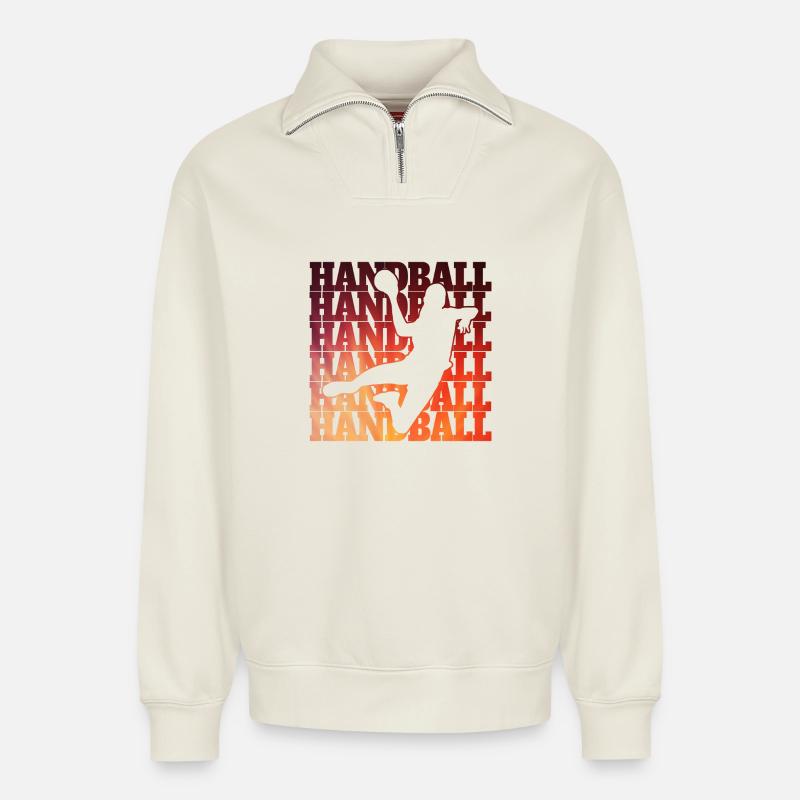 Handball Design - Relaxed Unisex Organic Half Zip Sweatshirt – von SPREAD - Naturweiß