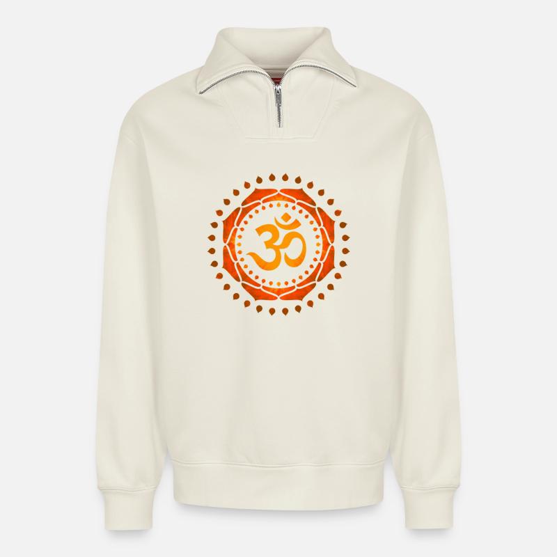 OM SYMBOL OM - Relaxed Unisex Organic Half Zip Sweatshirt – von SPREAD - Naturweiß