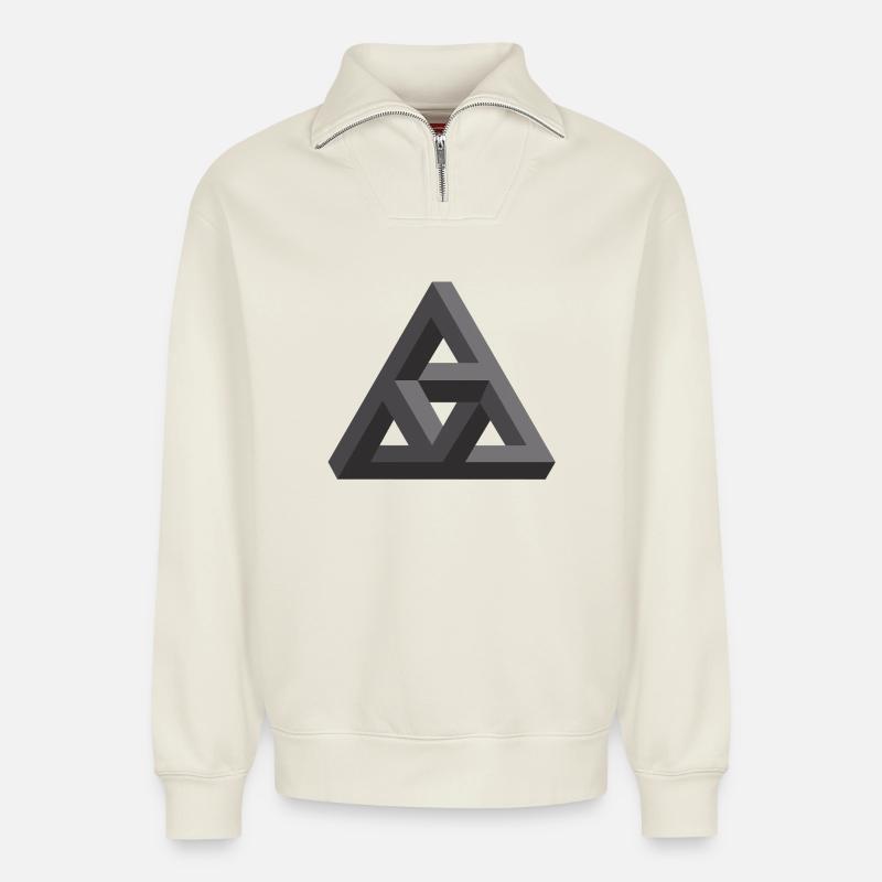 Abstract Geometry Pattern in Gray - Relaxed Unisex Organic Half Zip Sweatshirt – by SPREAD - off white