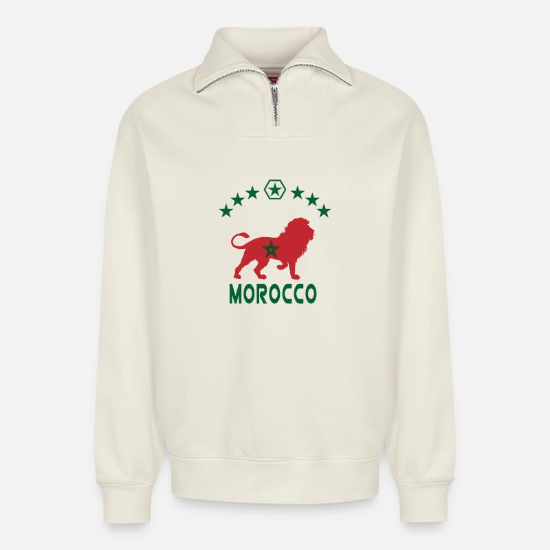 Marokko Löwen Design - Relaxed Unisex Organic Half Zip Sweatshirt – von SPREAD - Naturweiß