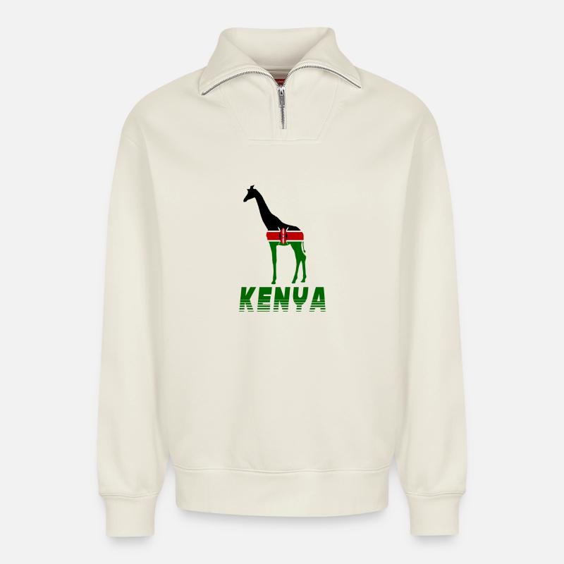 Kenia Giraffe - Relaxed Unisex Organic Half Zip Sweatshirt – von SPREAD - Naturweiß