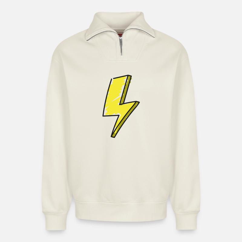 Foudre - illustration - Sweat unisexe décontracté en coton biologique à demi-zip – de SPREAD - blanc cassé