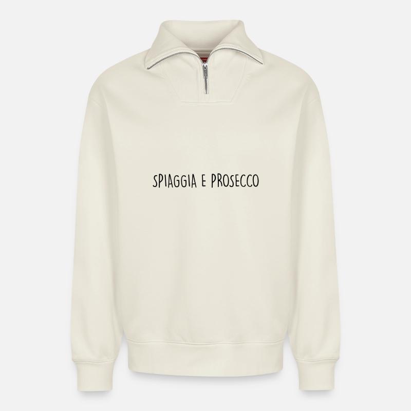 SPIAGGIA E PROSECCO - Relaxed Unisex Organic Half Zip Sweatshirt – von SPREAD - Naturweiß