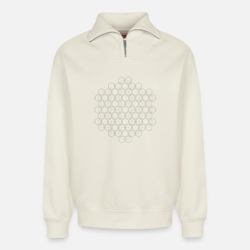 hexagone - Sweat unisexe décontracté en coton biologique à demi-zip – de SPREAD - blanc cassé