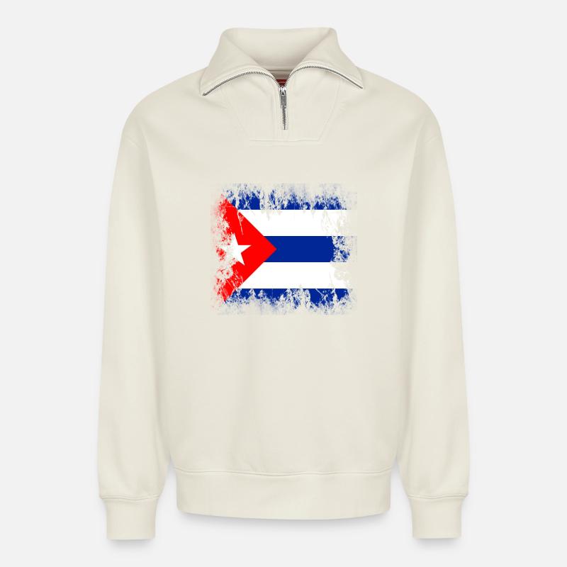 Kuba - Relaxed Unisex Organic Half Zip Sweatshirt – von SPREAD - Naturweiß