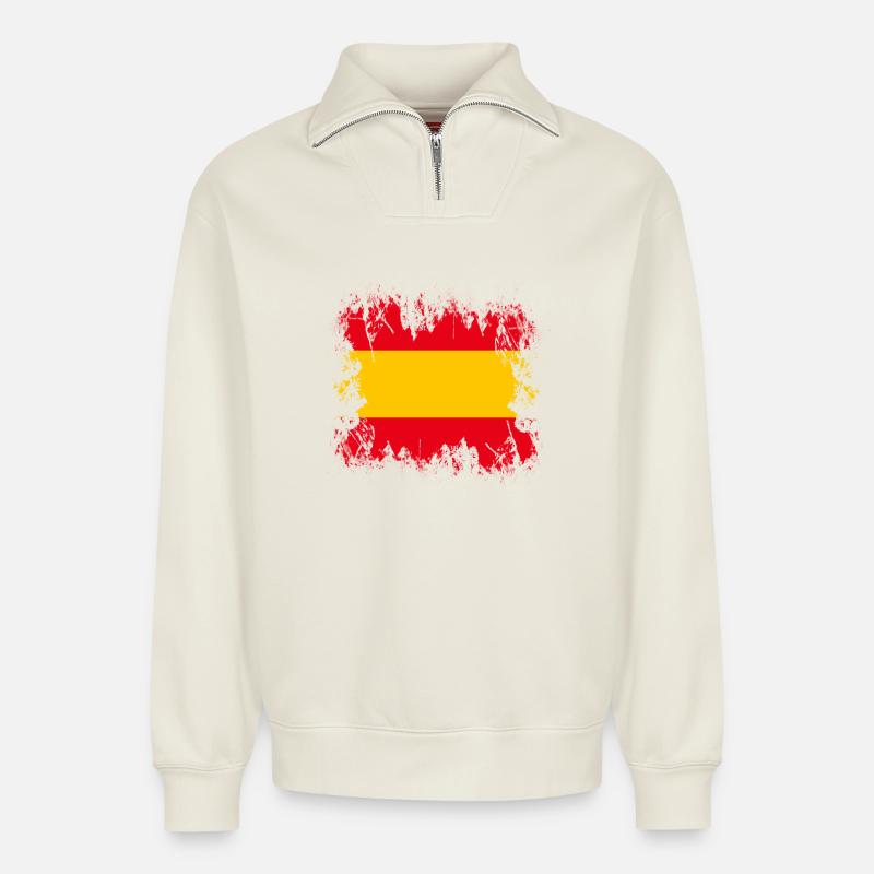 Espagne - Espagne - Sweat unisexe décontracté en coton biologique à demi-zip – de SPREAD - blanc cassé