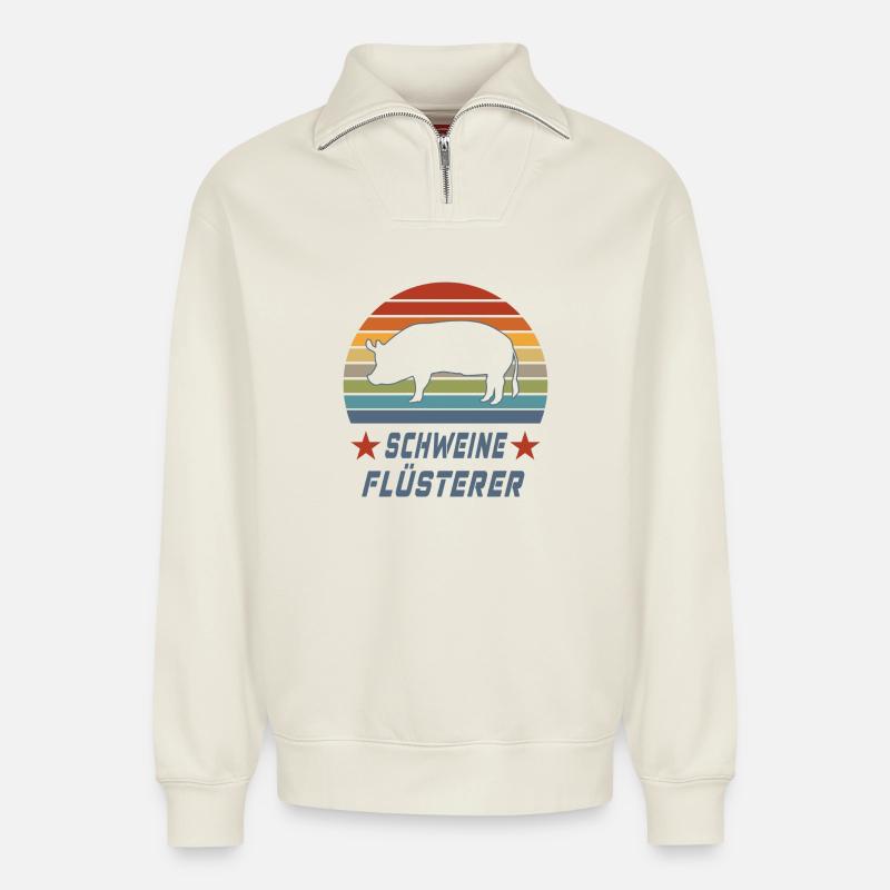 Schweine Flüsterer Design / Geschenkidee - Relaxed Unisex Organic Half Zip Sweatshirt – von SPREAD - Naturweiß