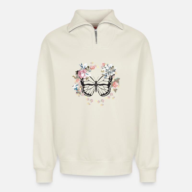 Schmetterling - Relaxed Unisex Organic Half Zip Sweatshirt – von SPREAD - Naturweiß