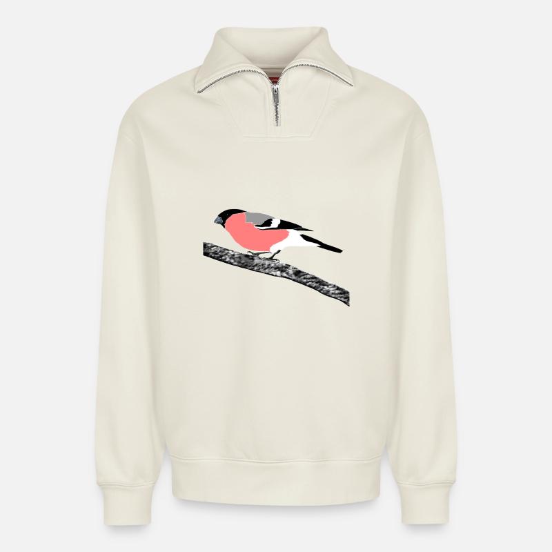 bouvreuil - Sweat unisexe décontracté en coton biologique à demi-zip – de SPREAD - blanc cassé