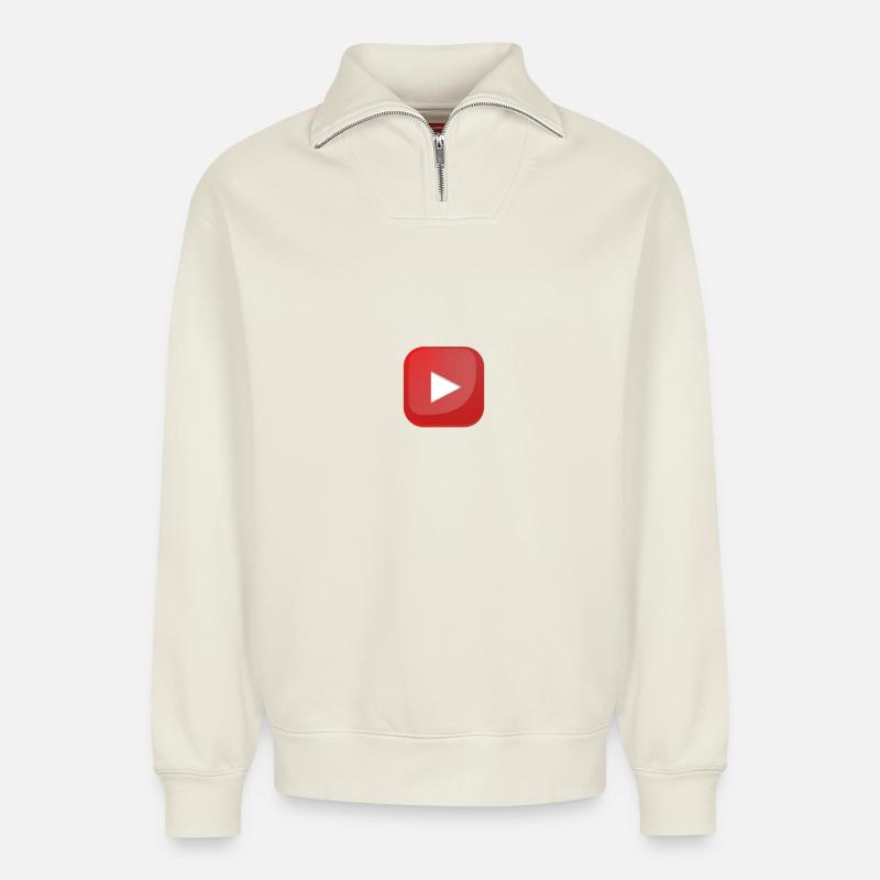 Youtube Botton - Relaxed Unisex Organic Half Zip Sweatshirt – von SPREAD - Naturweiß
