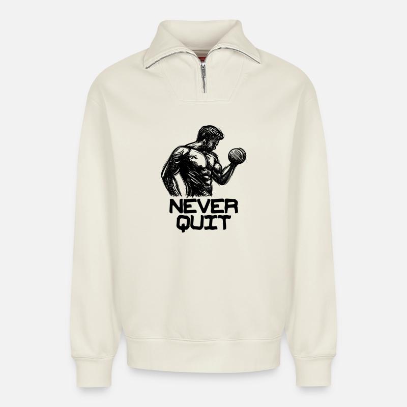 Motivation Fitnesstraining Bodybuilder Workout - Relaxed Unisex Organic Half Zip Sweatshirt – von SPREAD - Naturweiß