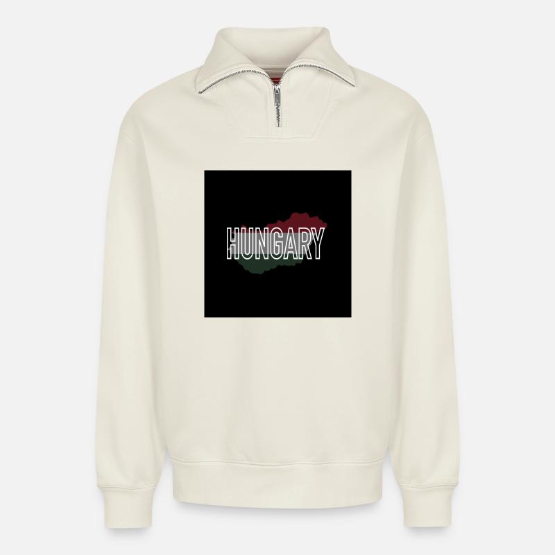 Ungarn - Relaxed Unisex Organic Half Zip Sweatshirt – von SPREAD - Naturweiß