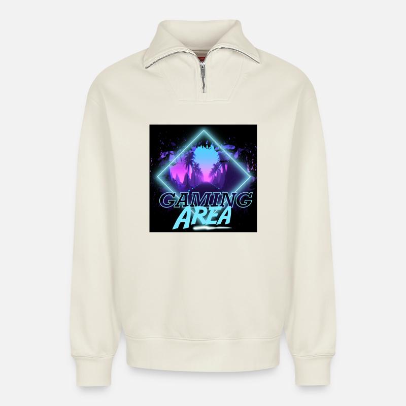Gaming Area - Relaxed Unisex Organic Half Zip Sweatshirt – von SPREAD - Naturweiß