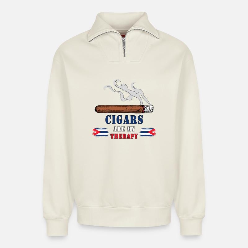 Zigarren Kuba Design / Geschenkidee - Relaxed Unisex Organic Half Zip Sweatshirt – von SPREAD - Naturweiß