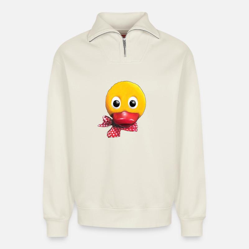 Schnatterinchen 3D - Sweat unisexe décontracté en coton biologique à demi-zip – de SPREAD - blanc cassé
