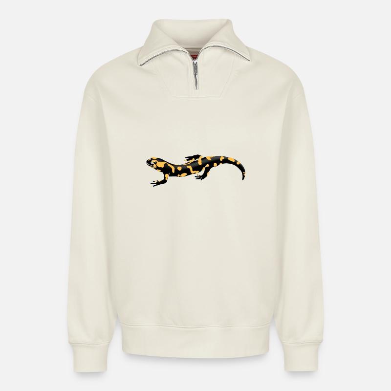 salamandre de feu - Sweat unisexe décontracté en coton biologique à demi-zip – de SPREAD - blanc cassé