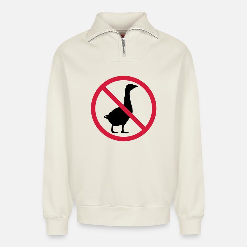 Gans Verboten Schild - Relaxed Unisex Organic Half Zip Sweatshirt – von SPREAD - Naturweiß