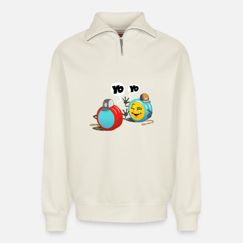 yo yo - Relaxed Unisex Organic Half Zip Sweatshirt – by SPREAD - off white