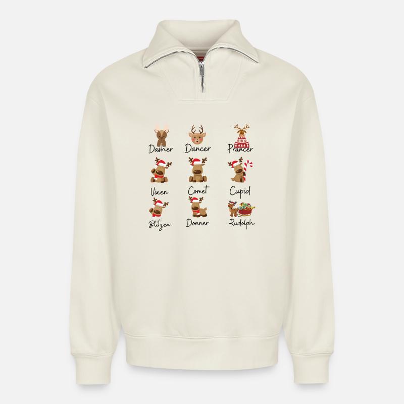 Rentiere - Relaxed Unisex Organic Half Zip Sweatshirt – von SPREAD - Naturweiß