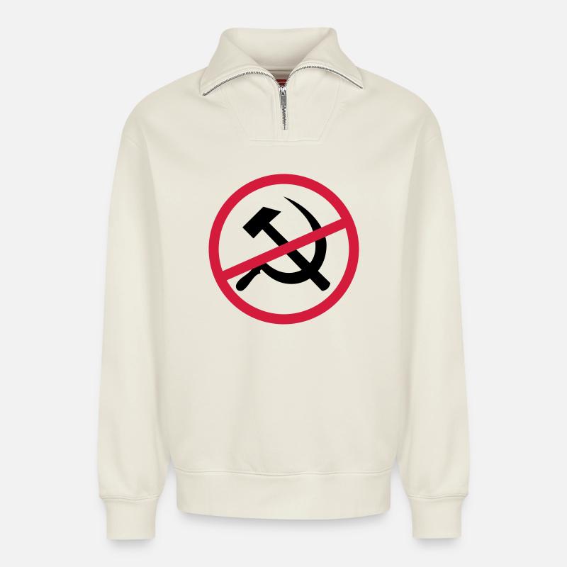 Verboten Kommunismus Schild - Relaxed Unisex Organic Half Zip Sweatshirt – von SPREAD - Naturweiß