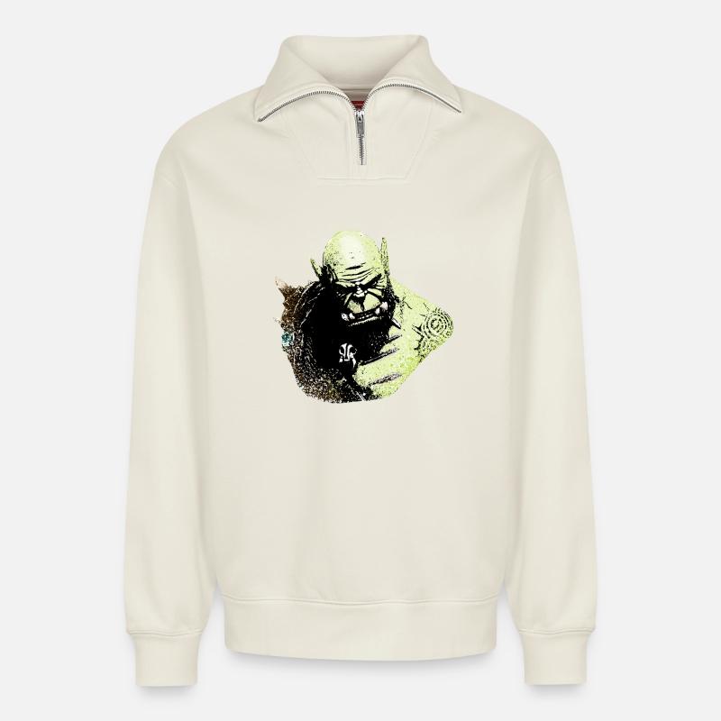team horde - Sweat unisexe décontracté en coton biologique à demi-zip – de SPREAD - blanc cassé