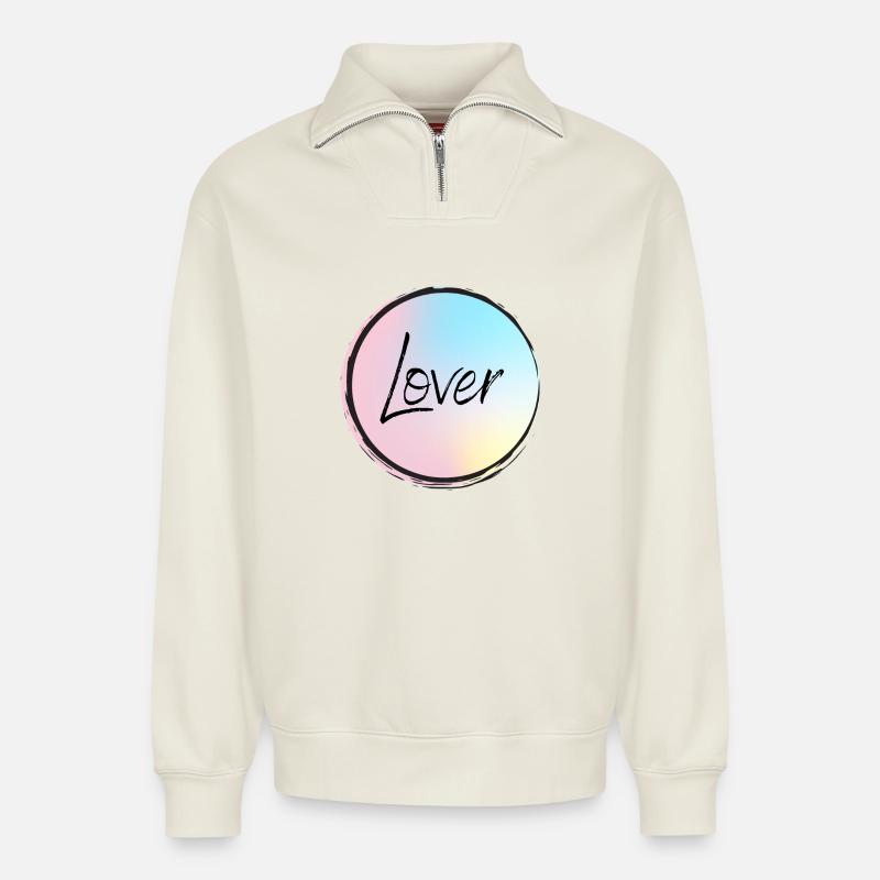 Lover - Relaxed Unisex Organic Half Zip Sweatshirt – by SPREAD - off white