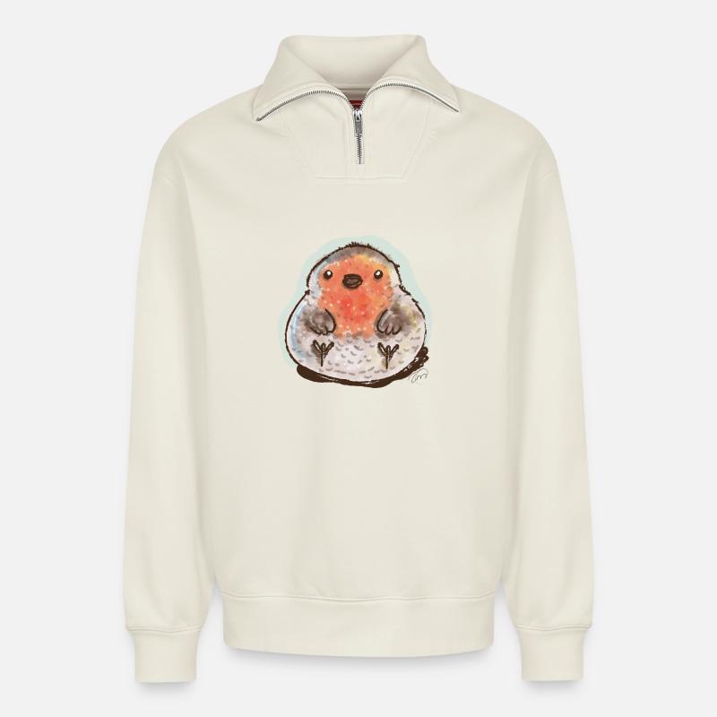 Bubble Robin - Relaxed Unisex Organic Half Zip Sweatshirt – von SPREAD - Naturweiß