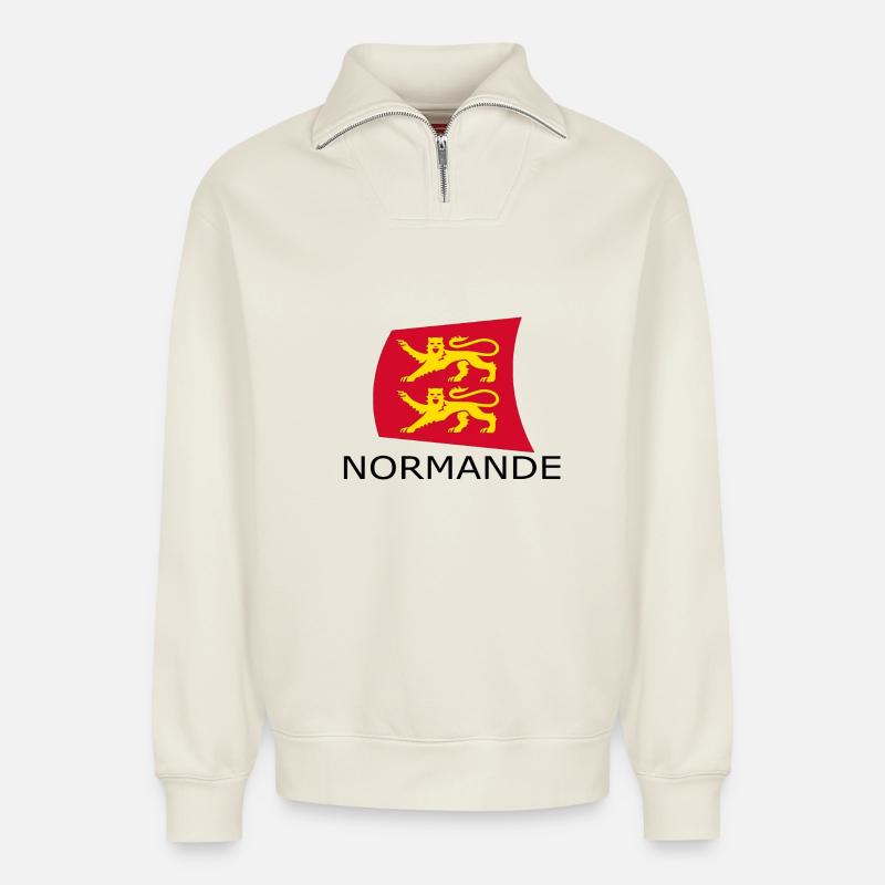 NORMANDE - Sweat unisexe décontracté en coton biologique à demi-zip – de SPREAD - blanc cassé