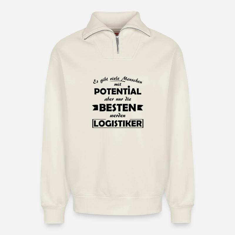 Logistiker - Relaxed Unisex Organic Half Zip Sweatshirt – von SPREAD - Naturweiß