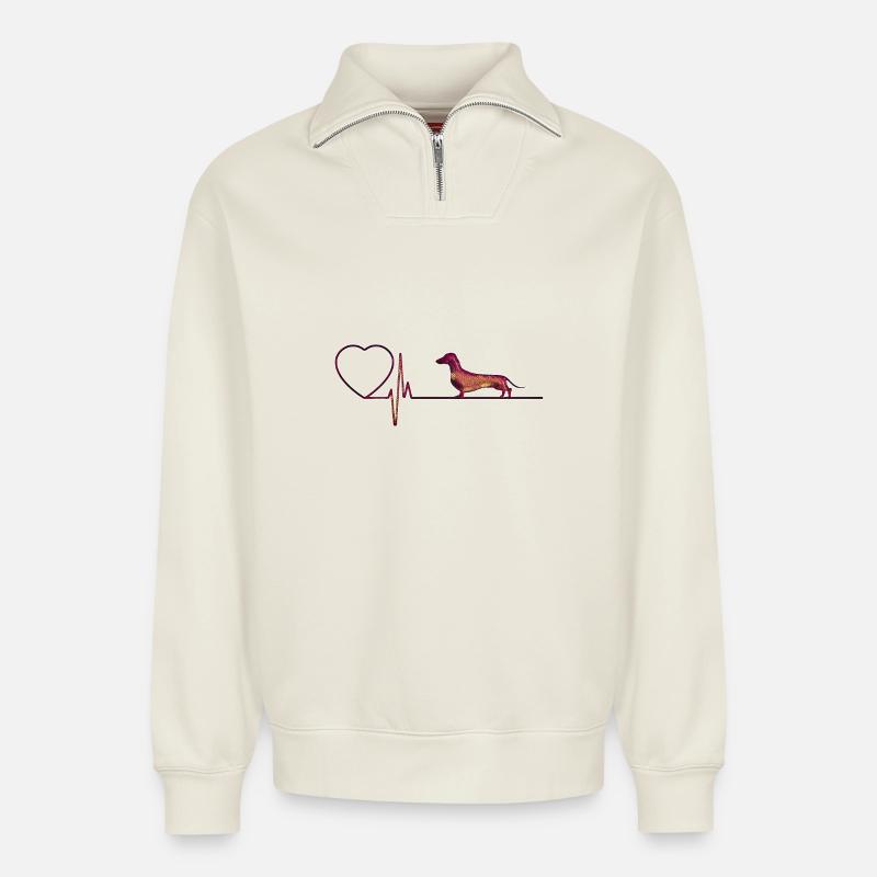Ich liebe Dackel - Relaxed Unisex Organic Half Zip Sweatshirt – von SPREAD - Naturweiß