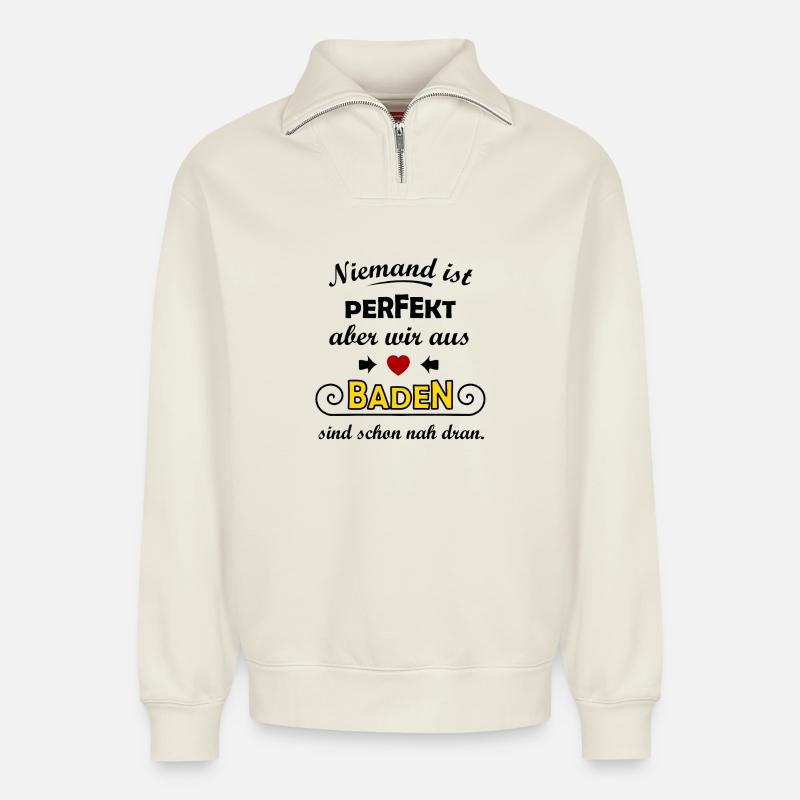 Baden - Relaxed Unisex Organic Half Zip Sweatshirt – von SPREAD - Naturweiß