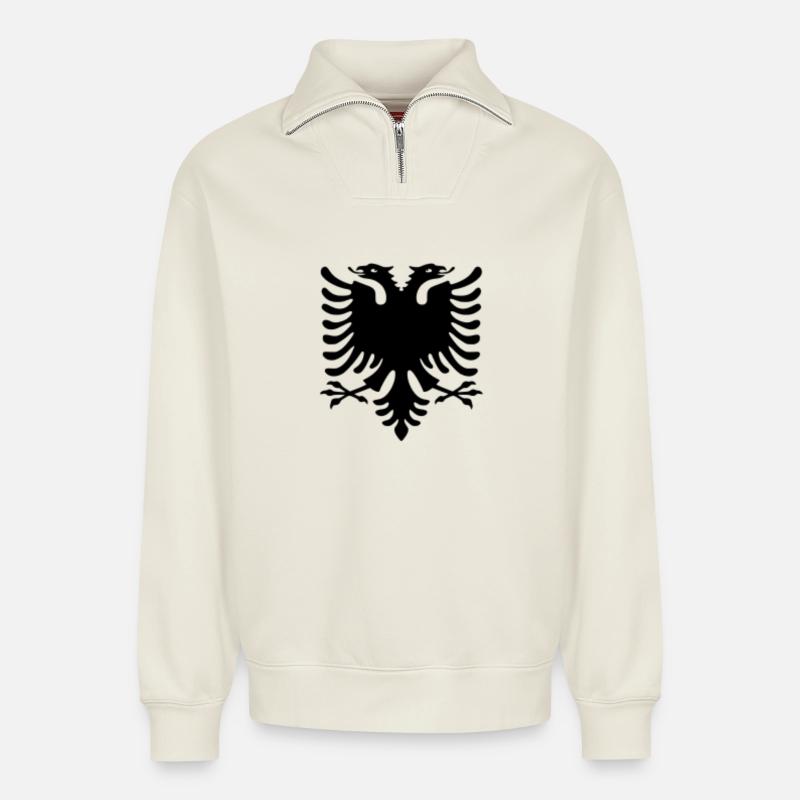 Shqiponja - Relaxed Unisex Organic Half Zip Sweatshirt – von SPREAD - Naturweiß