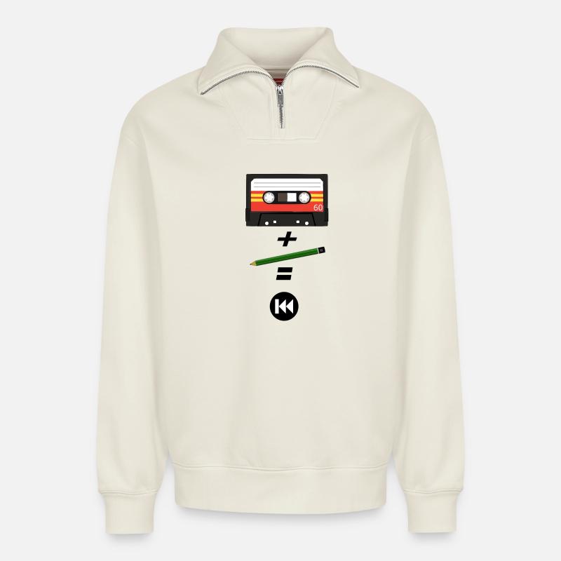 80er Kassette - Relaxed Unisex Organic Half Zip Sweatshirt – von SPREAD - Naturweiß