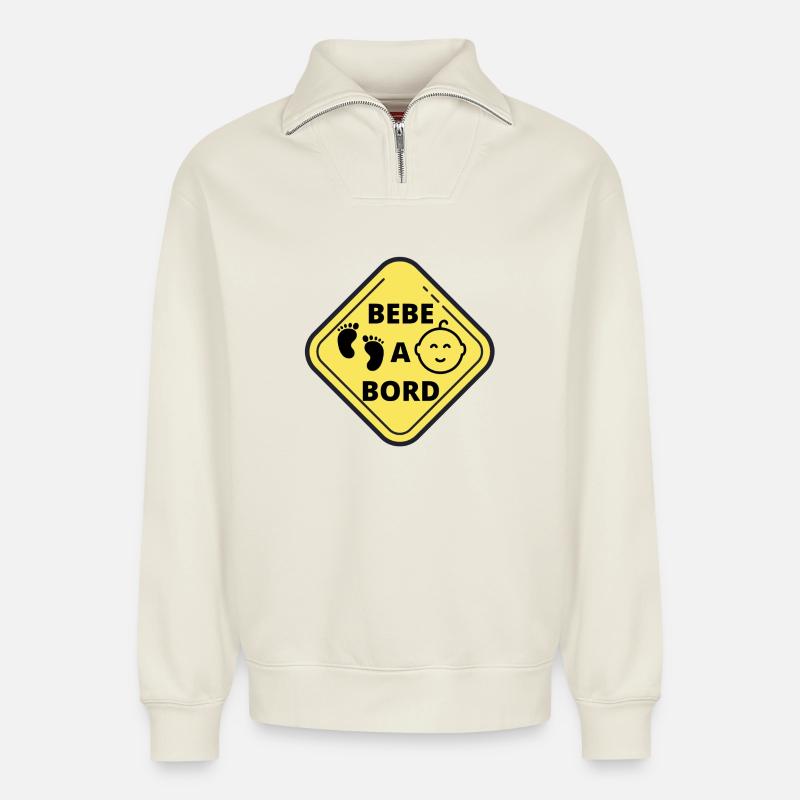 Bébé à bord - Sweat unisexe décontracté en coton biologique à demi-zip – de SPREAD - blanc cassé