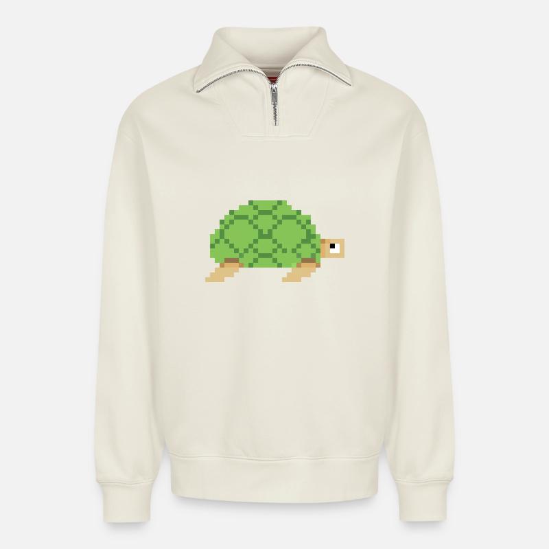 Schildkröte Pixelart - Relaxed Unisex Organic Half Zip Sweatshirt – von SPREAD - Naturweiß