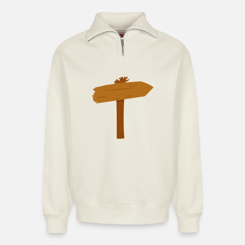 Wegweiser Pfad Weg Richtung - Relaxed Unisex Organic Half Zip Sweatshirt – von SPREAD - Naturweiß