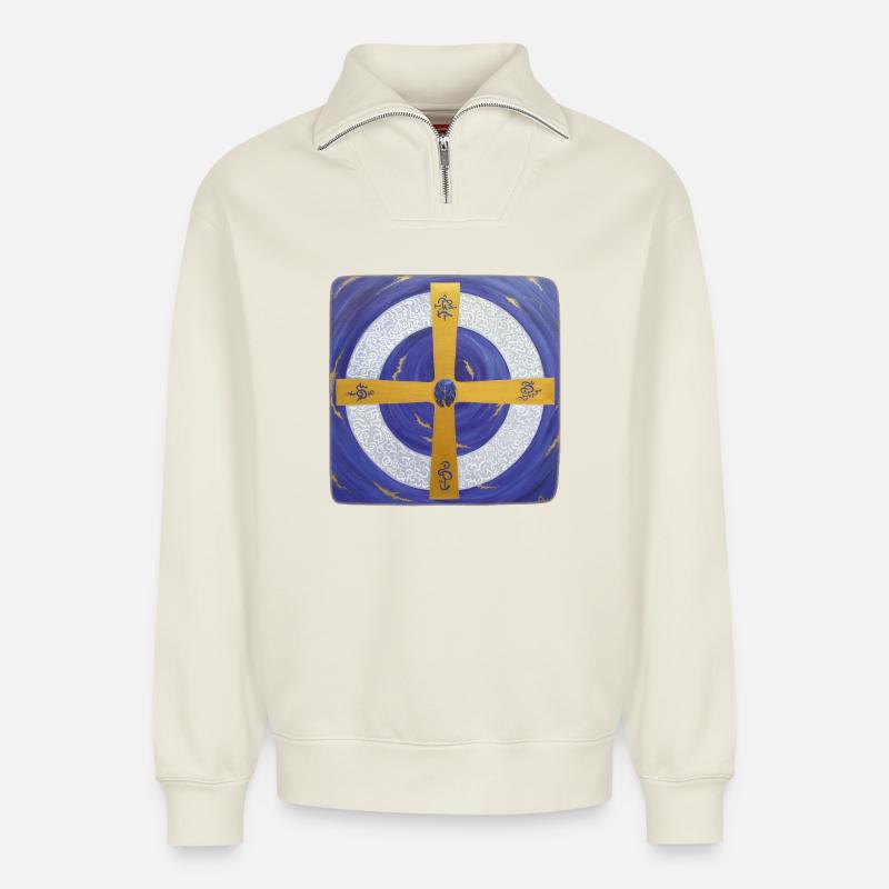 Kristall-Sternentor von Erzengel Michael - Relaxed Unisex Organic Half Zip Sweatshirt – von SPREAD - Naturweiß