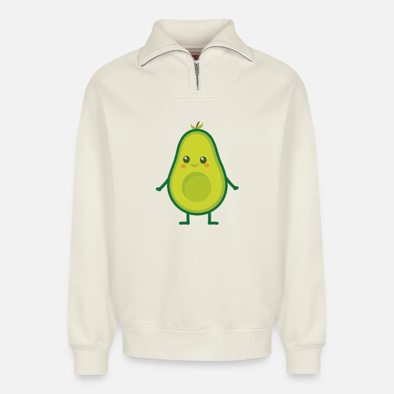 Avocado (Avocado Mann) - Relaxed Unisex Organic Half Zip Sweatshirt – von SPREAD - Naturweiß