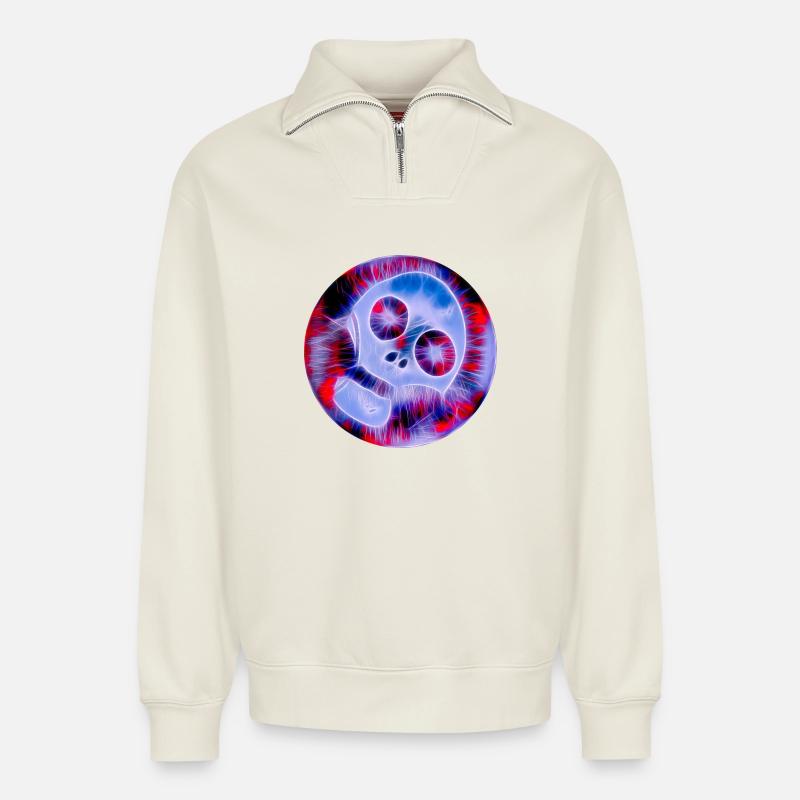 Totenkopf neon - Relaxed Unisex Organic Half Zip Sweatshirt – von SPREAD - Naturweiß