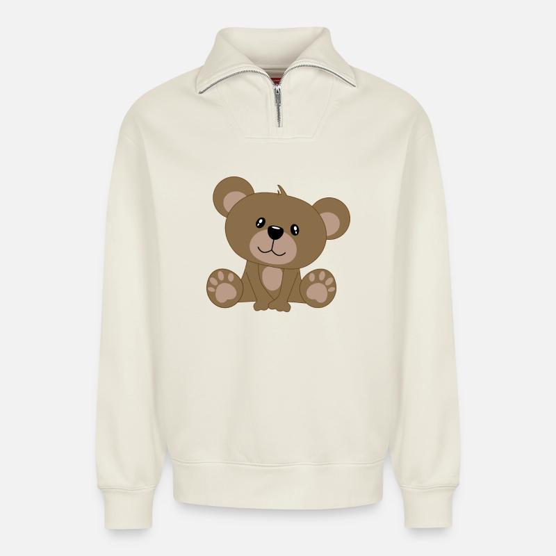 Bär, Teddybär - Relaxed Unisex Organic Half Zip Sweatshirt – von SPREAD - Naturweiß