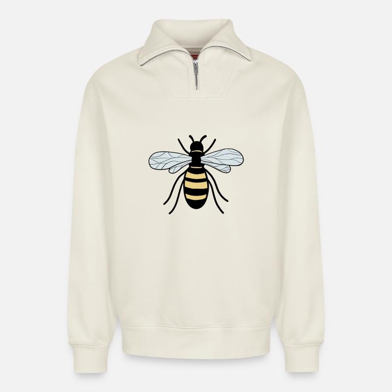 bee - Relaxed Unisex Organic Half Zip Sweatshirt – by SPREAD - off white