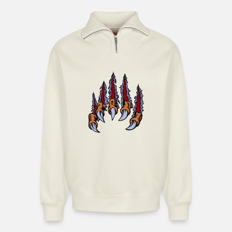 Animaux Griffes - Sweat unisexe décontracté en coton biologique à demi-zip – de SPREAD - blanc cassé